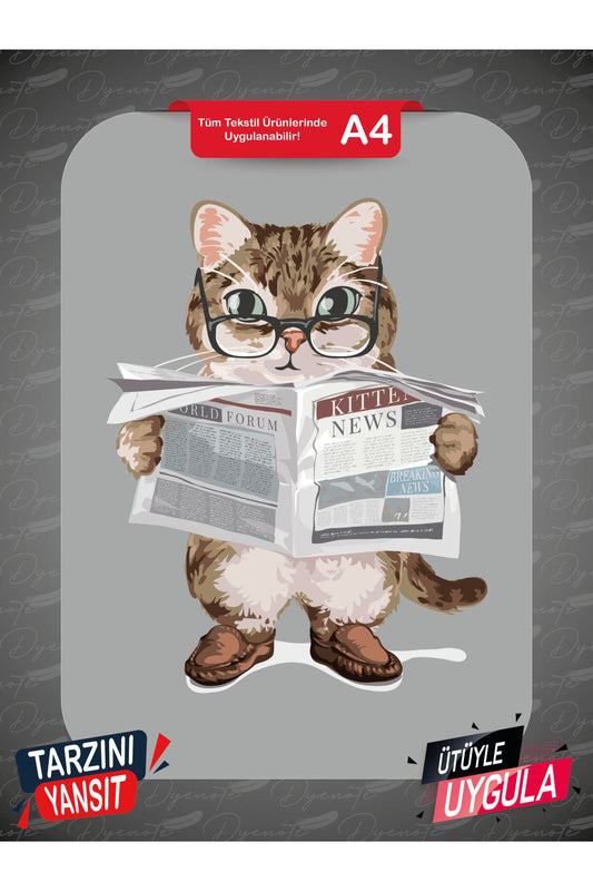 Kedi 12 DTF Transfer Kağıdı A4 - Ütüyle Yapıştır - Dyenote