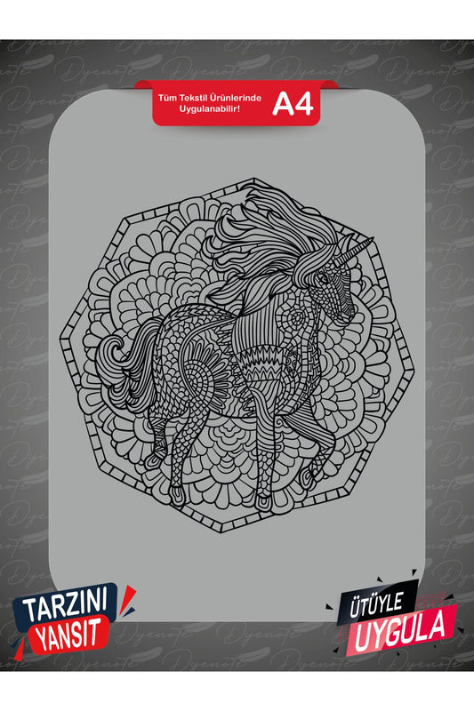 Unicorn Mandala DTF Transfer Kağıdı A4 - Ütüyle Yapıştır