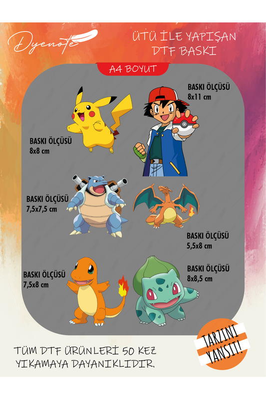 Pokemon Pikachu 2 DTF Transfer Kağıdı A4 - Ütüyle Yapıştır