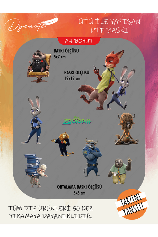 Zootopia Hayvanlar Şehri DTF Transfer Kağıdı A4 - Ütüyle Yapıştır