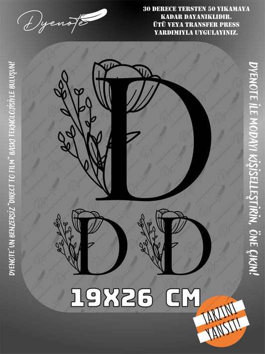 D Monogram Siyah Harf Seti - Ütüyle Yapıştır - 19x26 CM