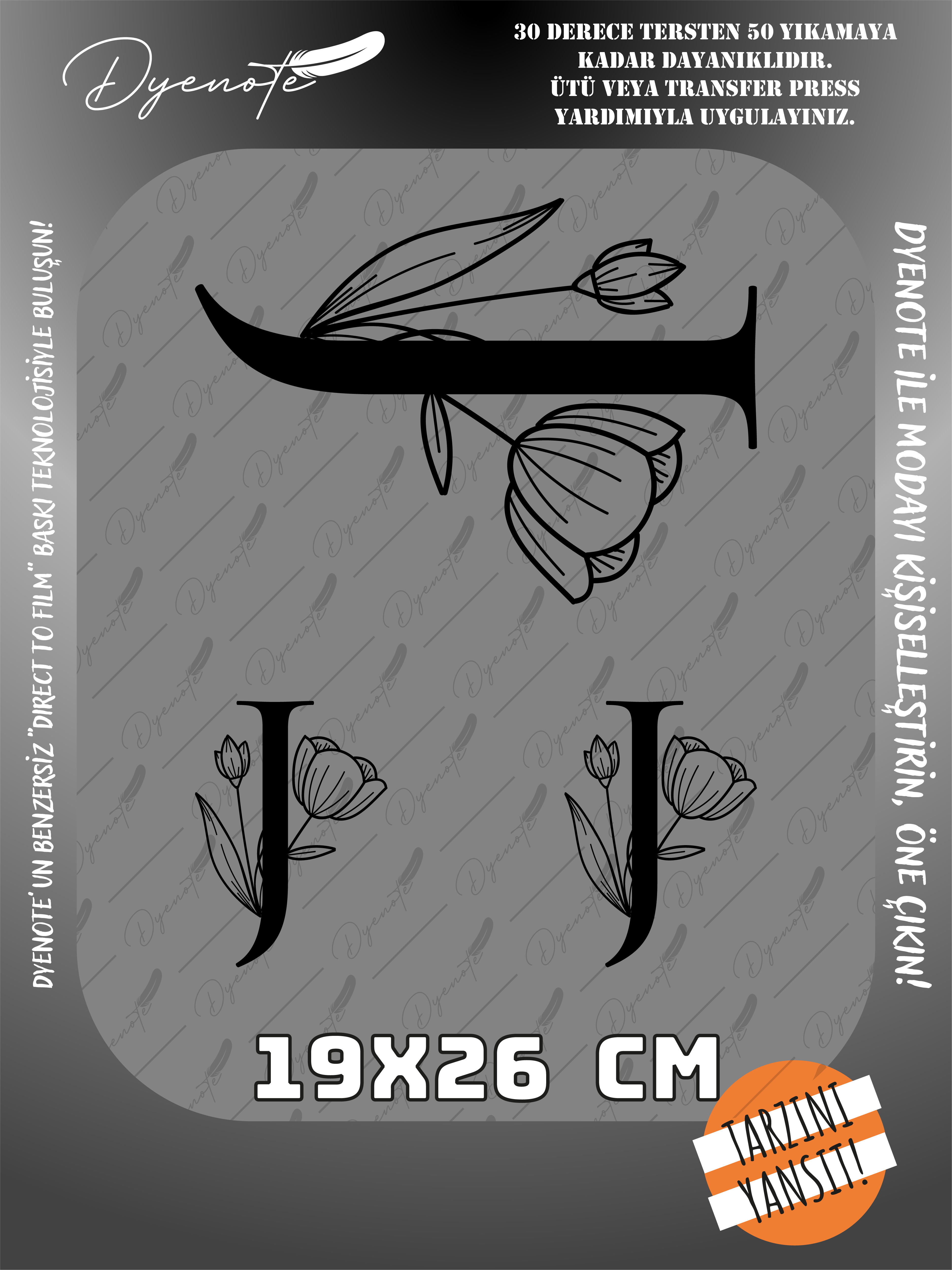 J Monogram Siyah Harf Seti - Ütüyle Yapıştır - 19x26 CM