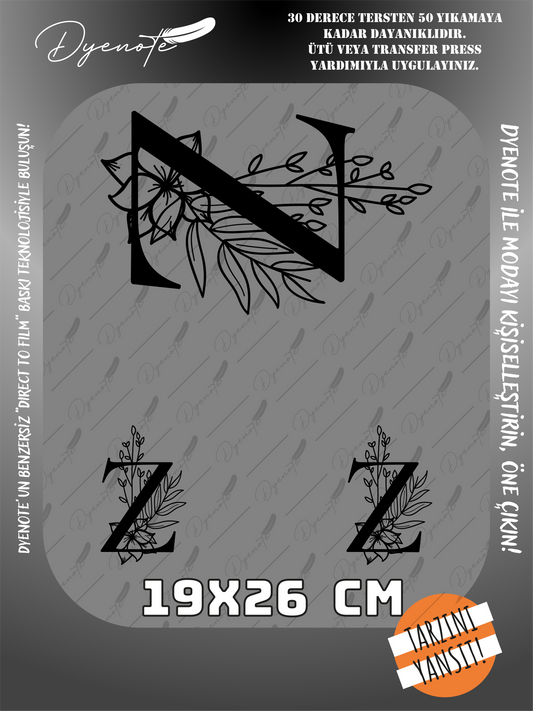 Z Monogram Siyah Harf Seti - Ütüyle Yapıştır - 19x26 CM
