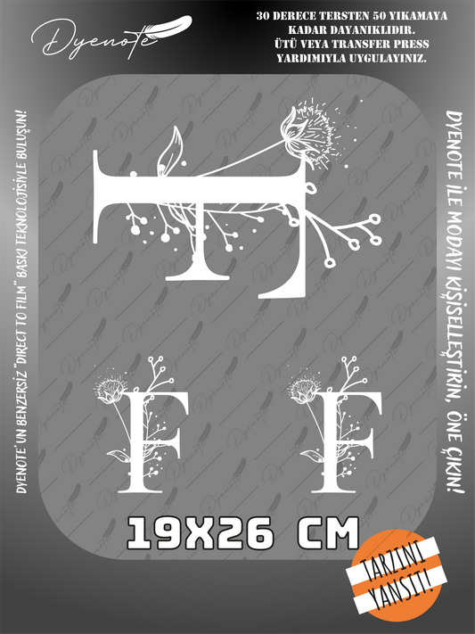 F Monogram Beyaz Harf Seti - Ütüyle Yapıştır - 19x26 CM