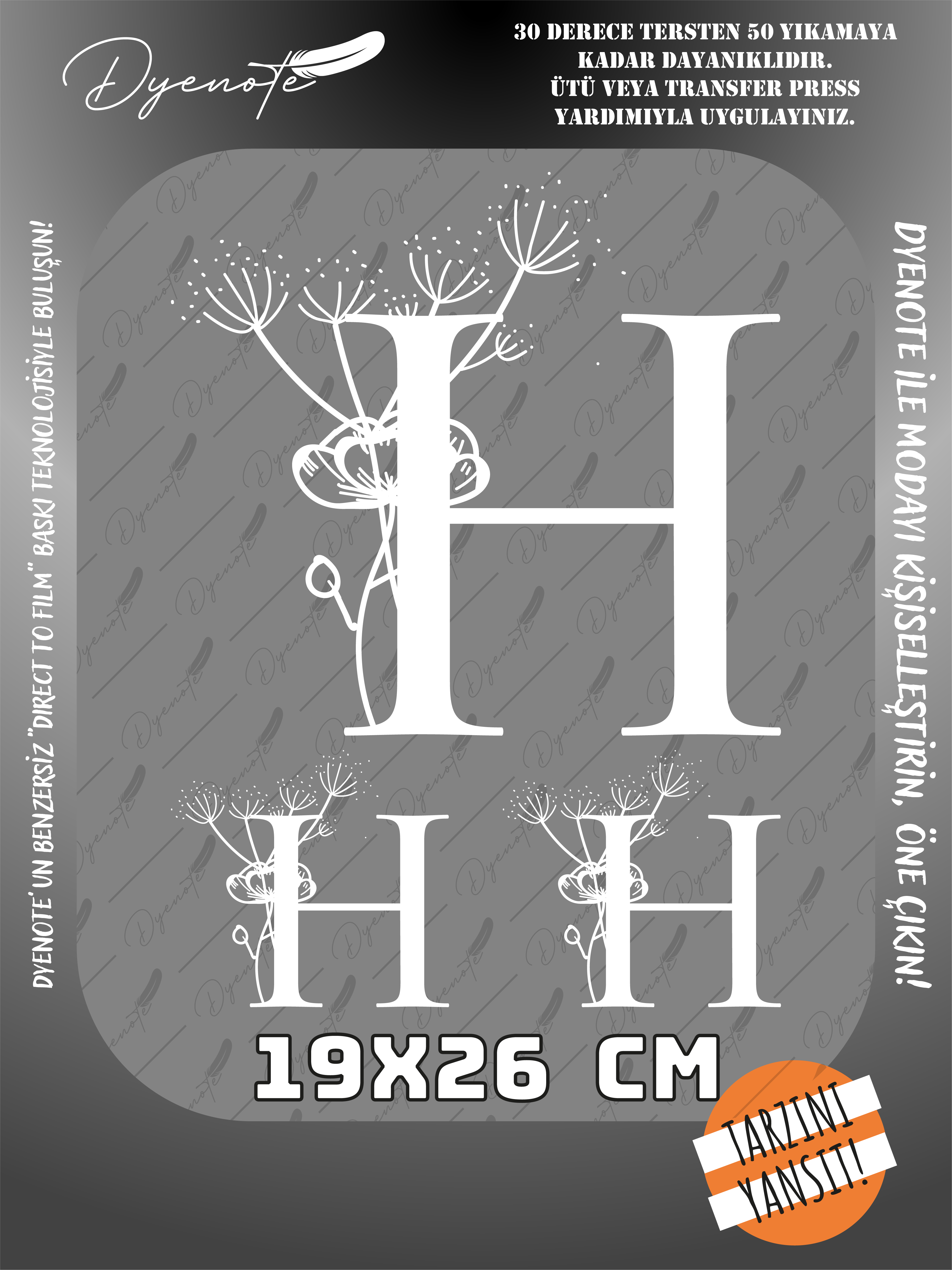 H Monogram Beyaz Harf Seti - Ütüyle Yapıştır - 19x26 CM