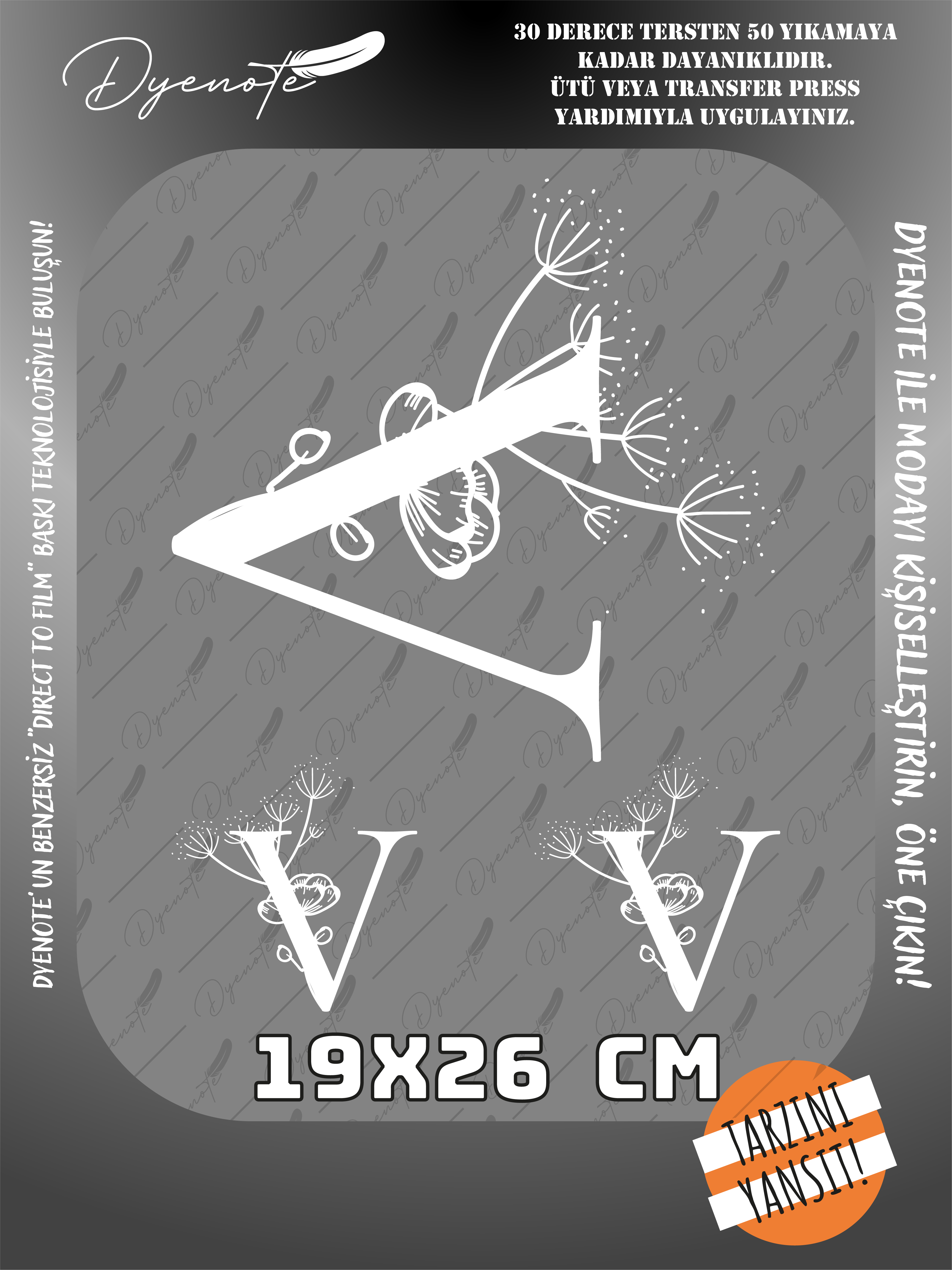 V Monogram Beyaz Harf Seti - Ütüyle Yapıştır - 19x26 CM