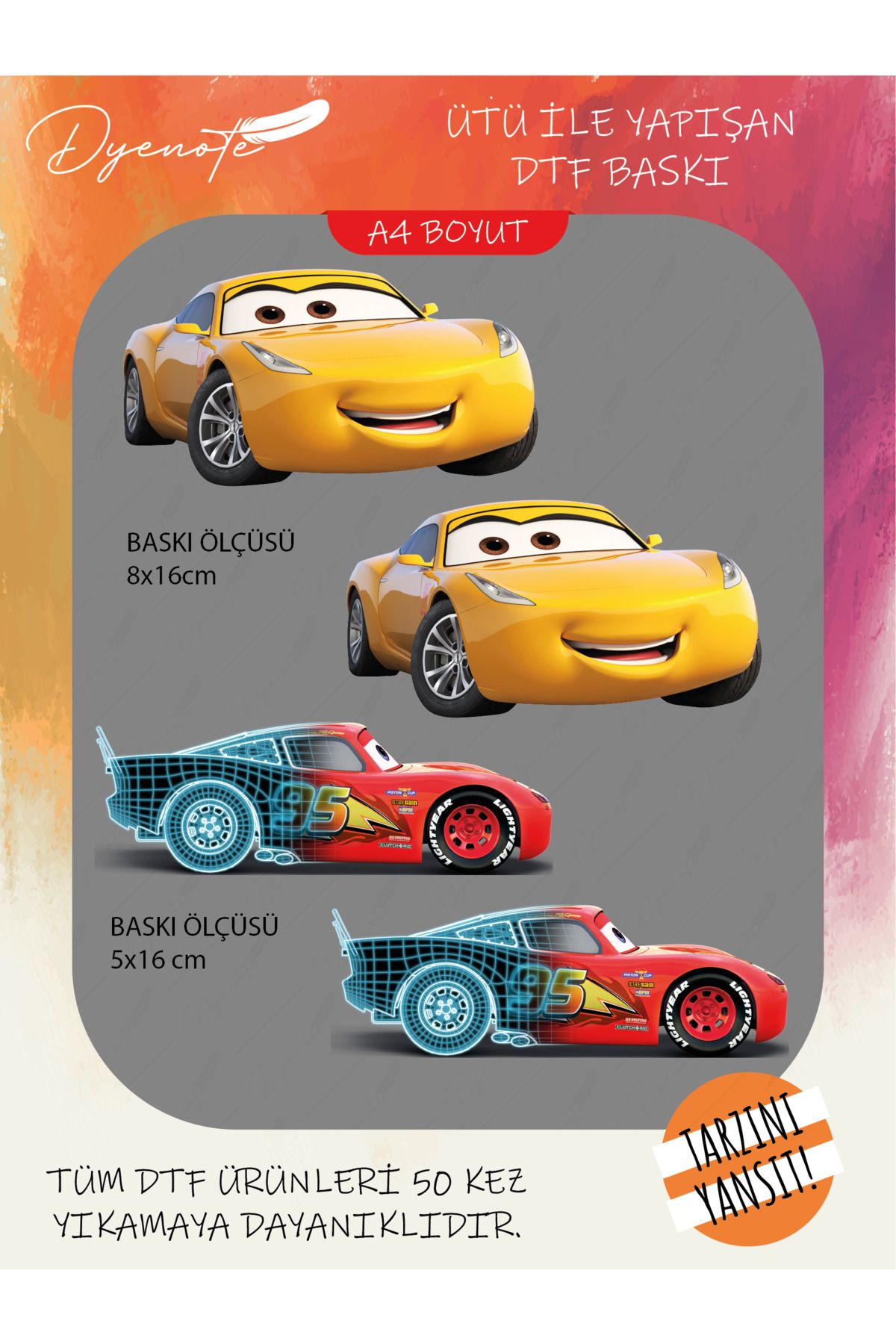 Şimşek McQueen 3 DTF Transfer Kağıdı A4 - Ütüyle Yapıştır