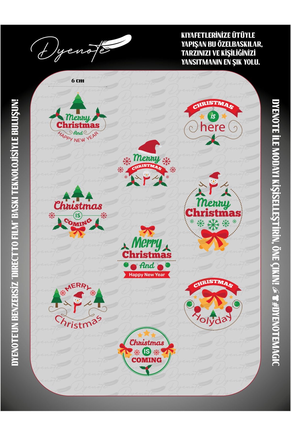 Yılbaşı Merry Christmas 10 DTF Transfer Kağıdı A4 - Ütüyle Yapıştır