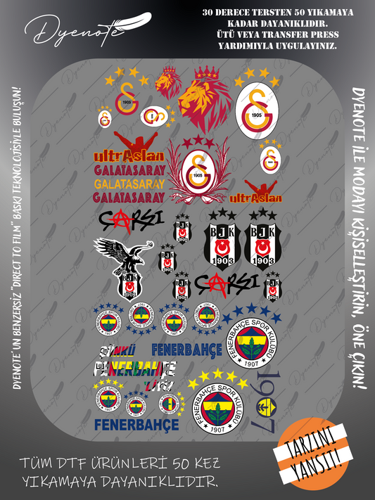 Üç Büyük Futbol Takımı Baskı Seti 1 METRE - Ütüyle Yapıştır