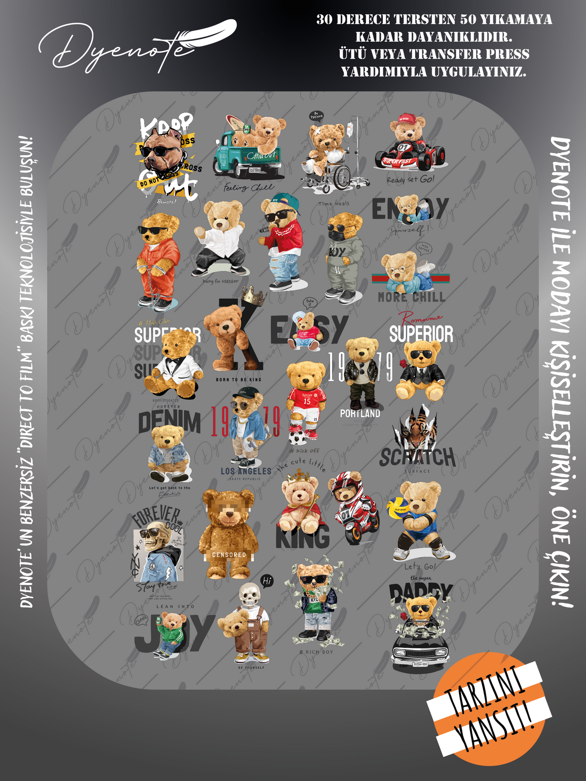 Sevimli Ayıcıklar Teddy Bear Baskı Seti - Ütüyle Yapıştır - 1 Metre