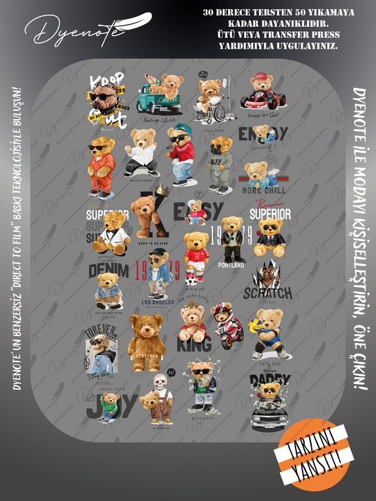 Sevimli Ayıcıklar Teddy Bear Baskı Seti - Ütüyle Yapıştır - 1 Metre