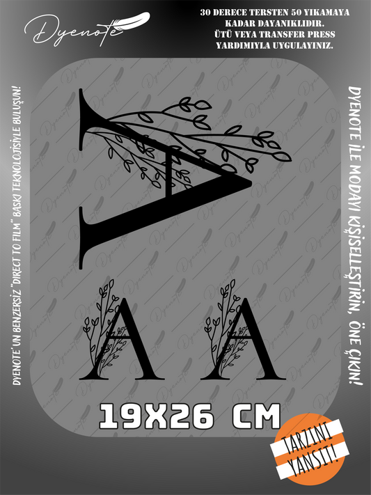 A Monogram Siyah Harf Seti - Ütüyle Yapıştır - 19x26 CM