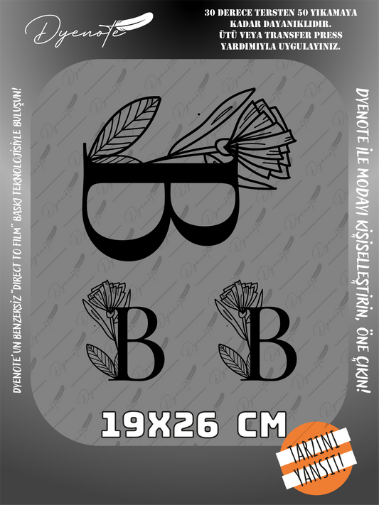 B Monogram Siyah Harf Seti - Ütüyle Yapıştır - 19x26 CM