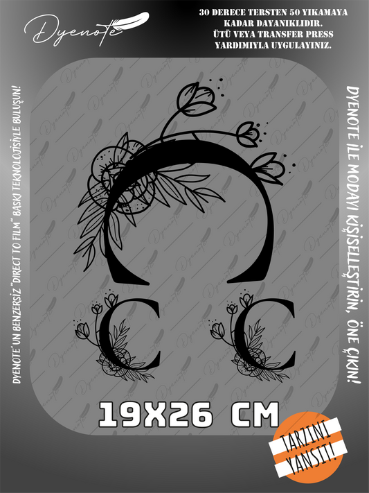 C Monogram Siyah Harf Seti - Ütüyle Yapıştır - 19x26 CM