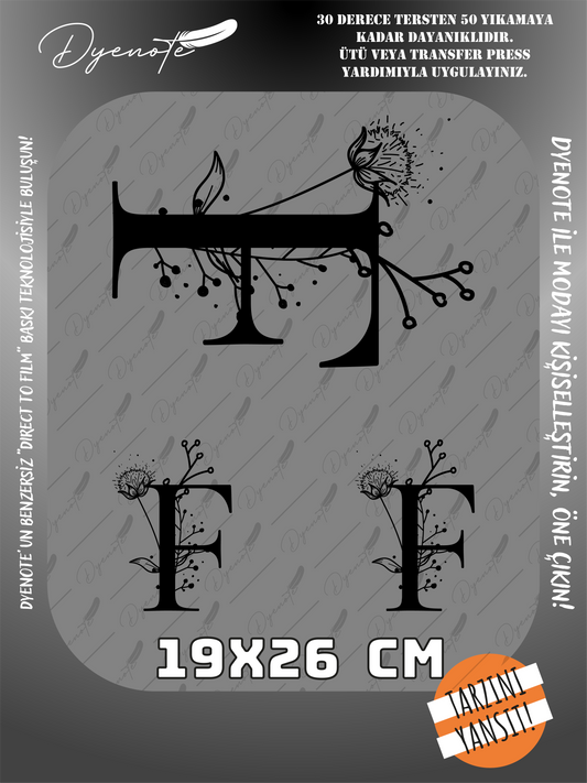 F Monogram Siyah Harf Seti - Ütüyle Yapıştır - 19x26 CM