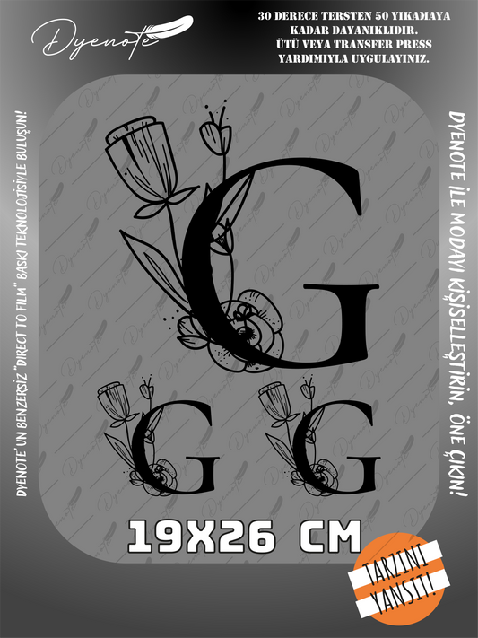G Monogram Siyah Harf Seti - Ütüyle Yapıştır - 19x26 CM