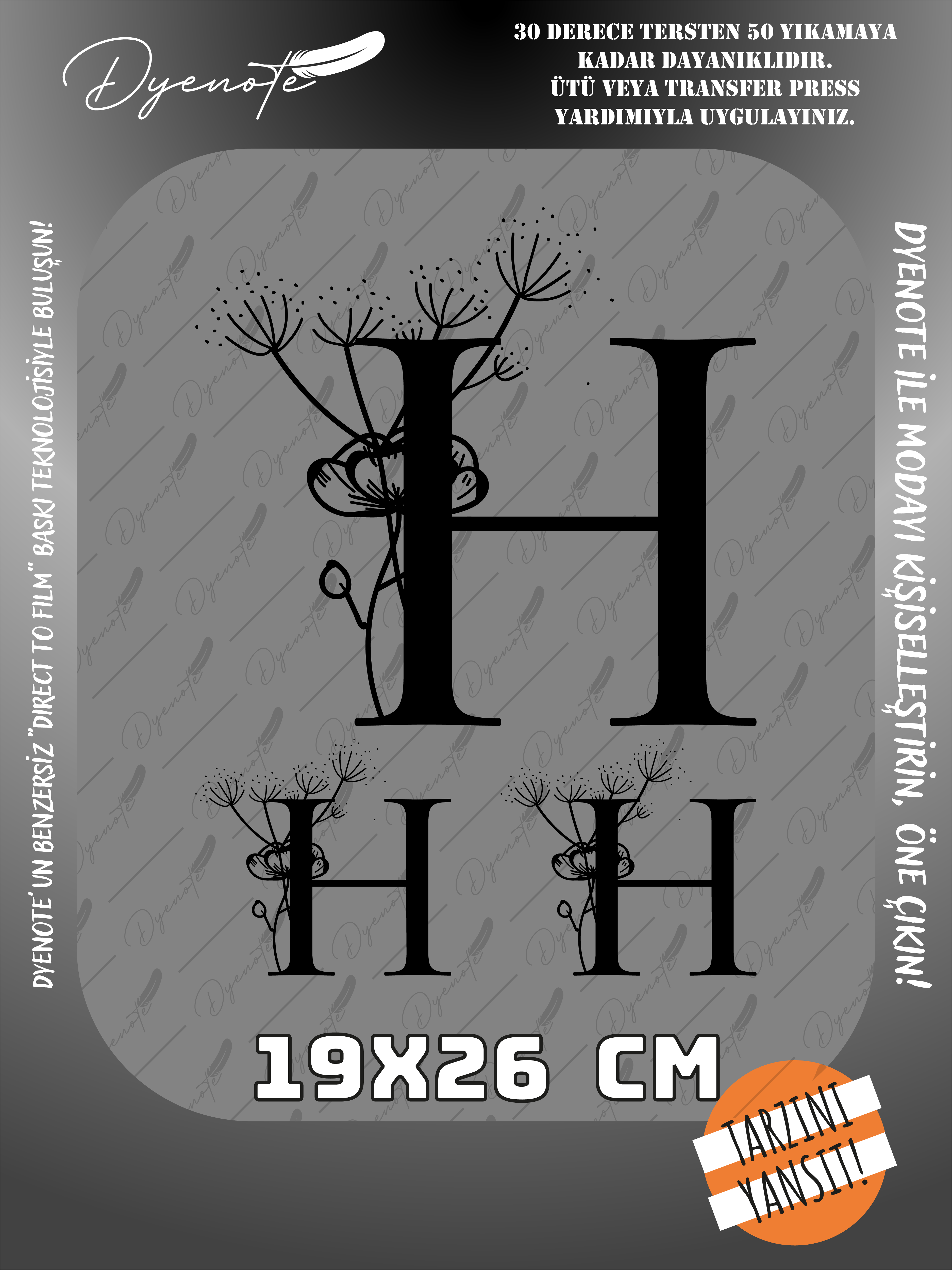 H Monogram Siyah Harf Seti - Ütüyle Yapıştır - 19x26 CM