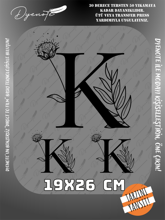 K Monogram Siyah Harf Seti - Ütüyle Yapıştır - 19x26 CM