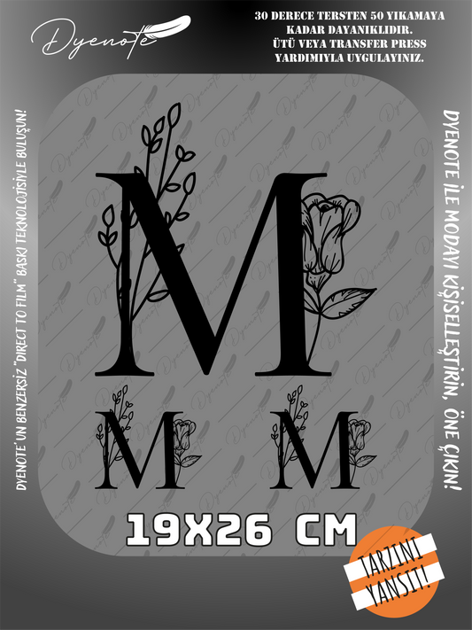 M Monogram Siyah Harf Seti - Ütüyle Yapıştır - 19x26 CM
