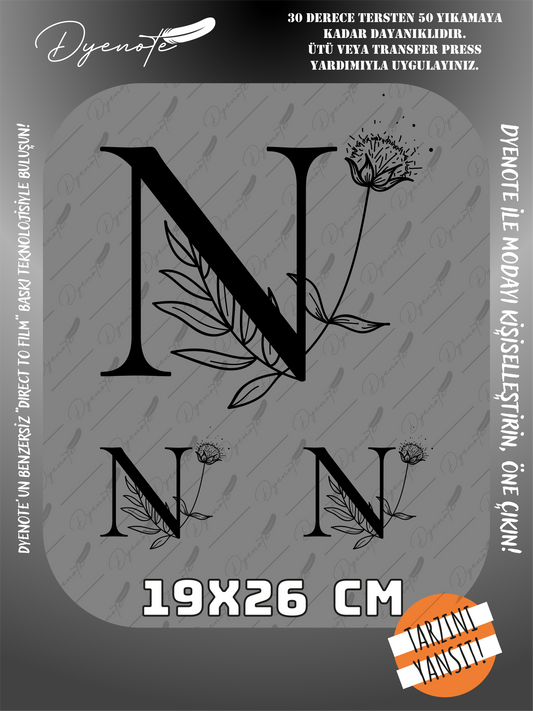 N Monogram Siyah Harf Seti - Ütüyle Yapıştır - 19x26 CM