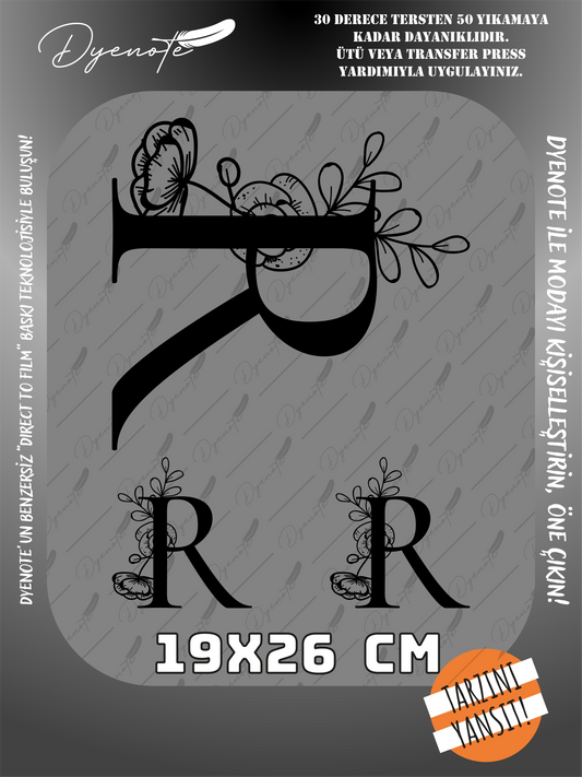 R Monogram Siyah Harf Seti - Ütüyle Yapıştır - 19x26 CM