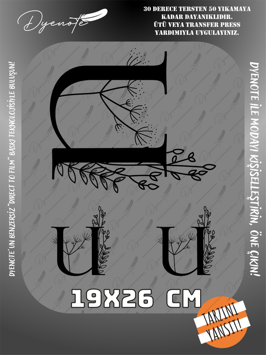 U Monogram Siyah Harf Seti - Ütüyle Yapıştır - 19x26 CM