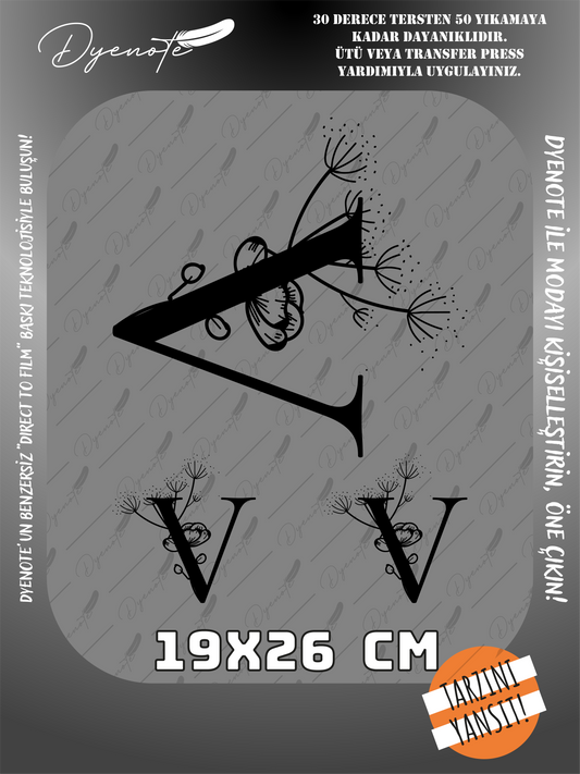 V Monogram Siyah Harf Seti - Ütüyle Yapıştır - 19x26 CM