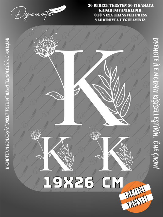 K Monogram Beyaz Harf Seti - Ütüyle Yapıştır - 19x26 CM