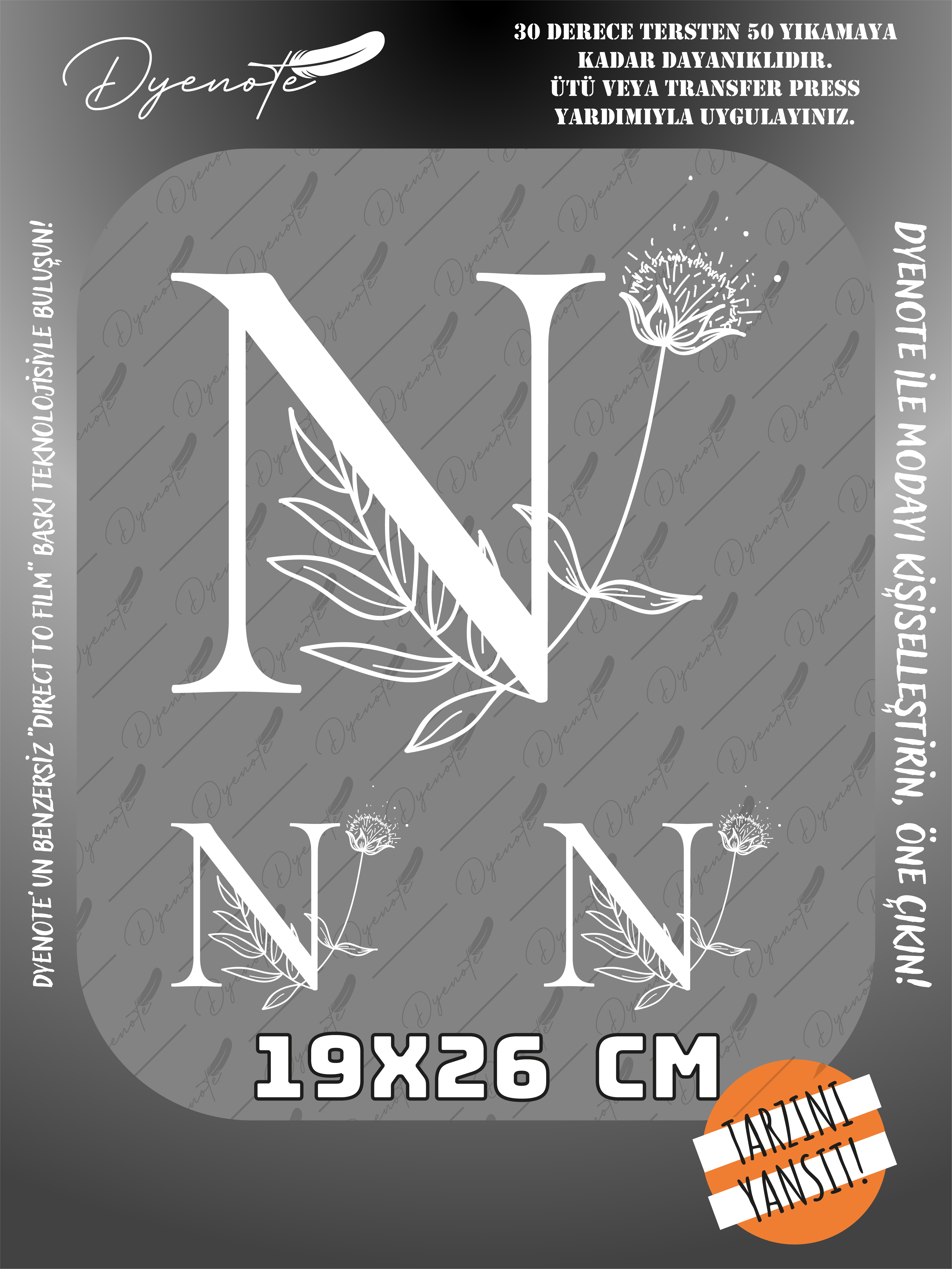 N Monogram Beyaz Harf Seti - Ütüyle Yapıştır - 19x26 CM