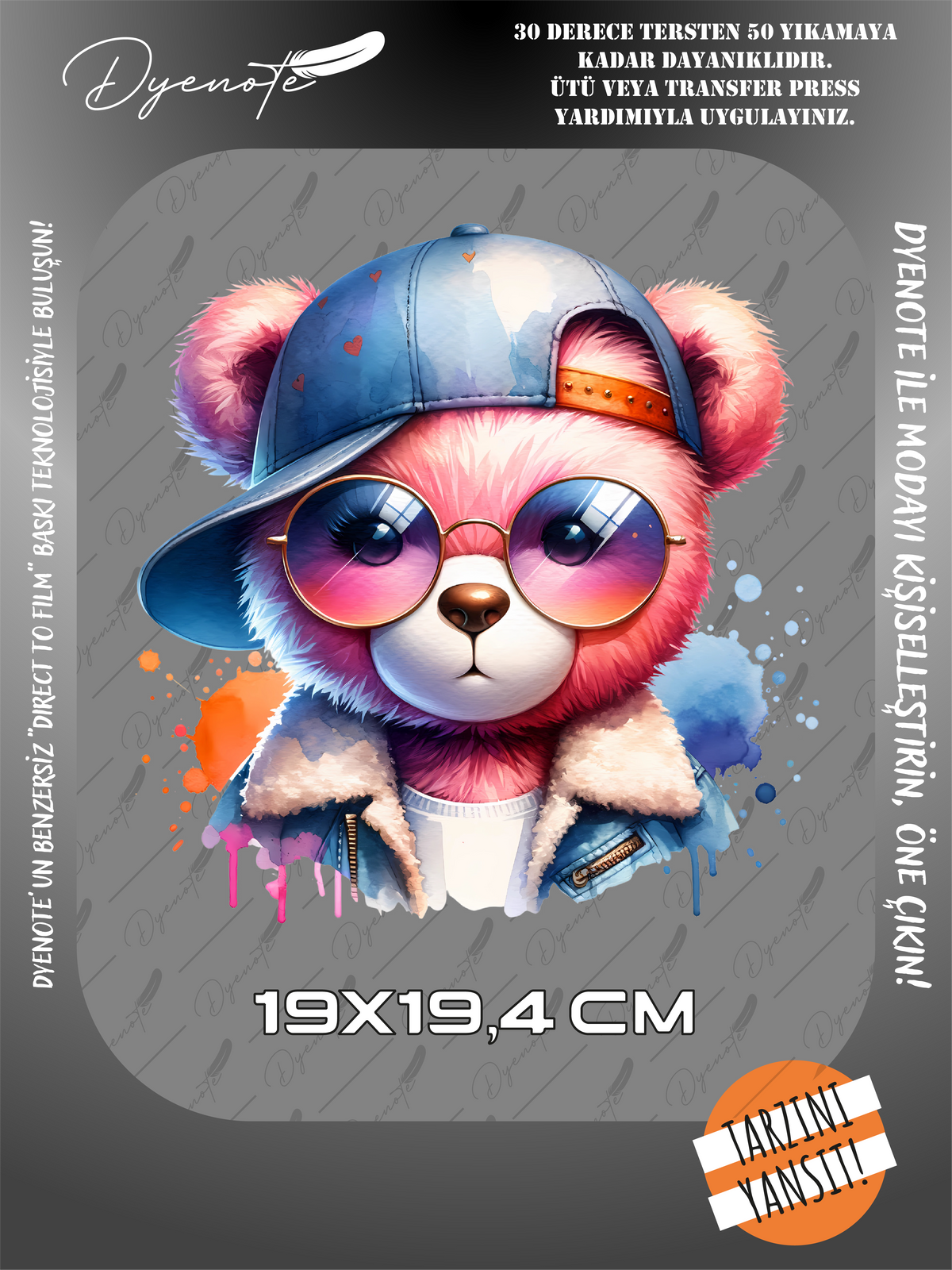 Renkli Ayıcık Teddy Bear Baskı 2 - Ütüyle Yapıştır - 19x19,4 CM