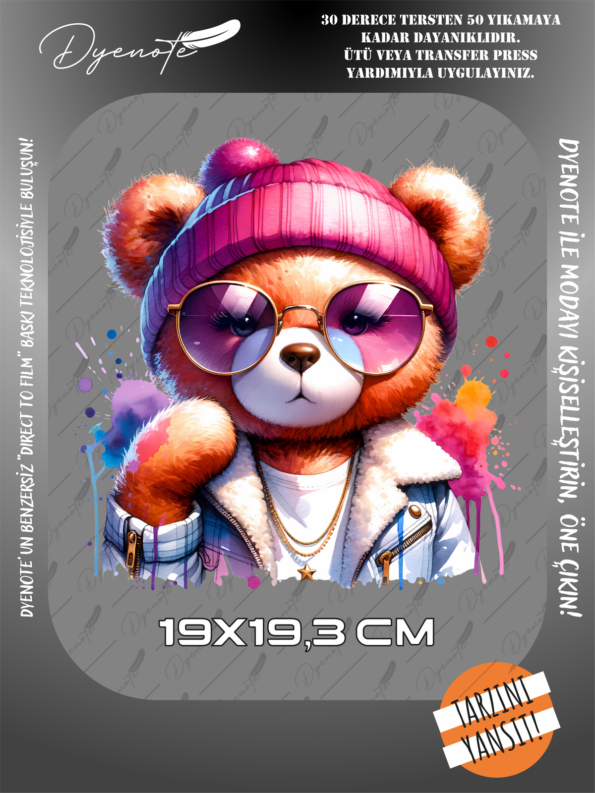 Renkli Ayıcık Teddy Bear Baskı 4 - Ütüyle Yapıştır - 19x19,3 CM