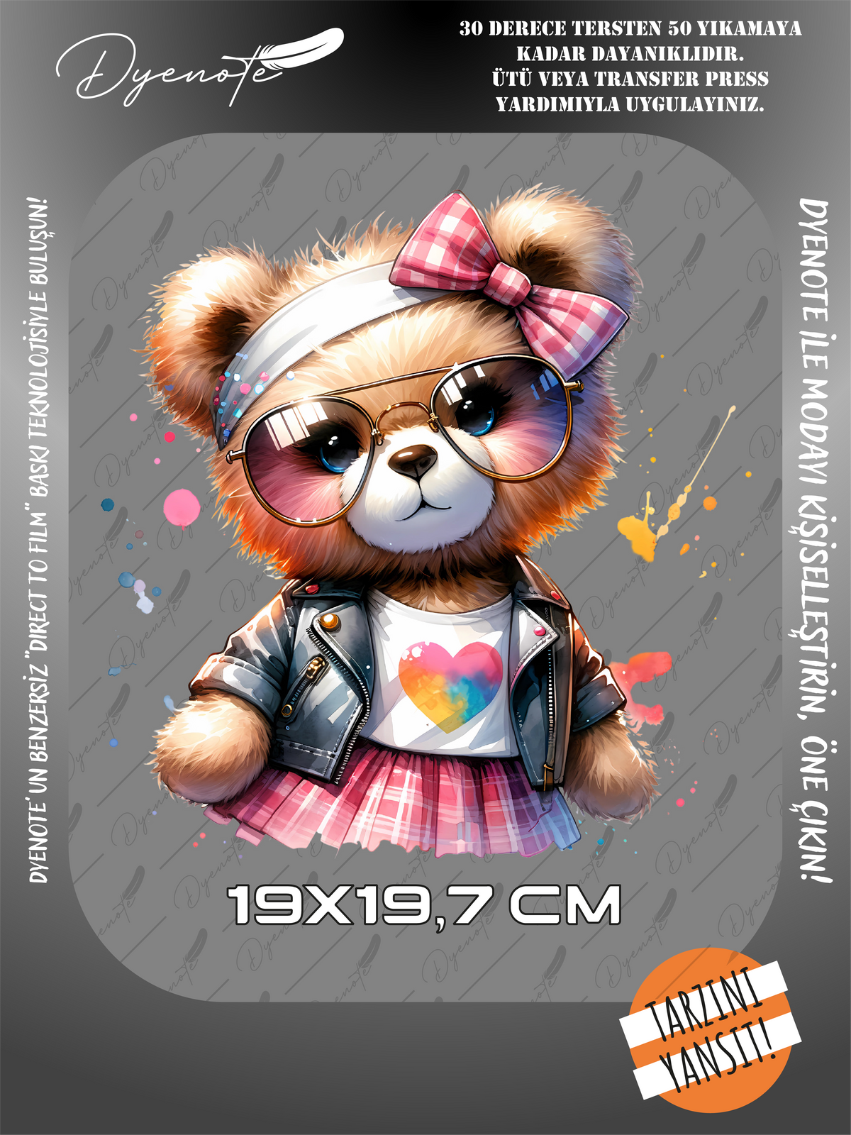 Renkli Ayıcık Teddy Bear Baskı 5 - Ütüyle Yapıştır - 19x19,7 CM