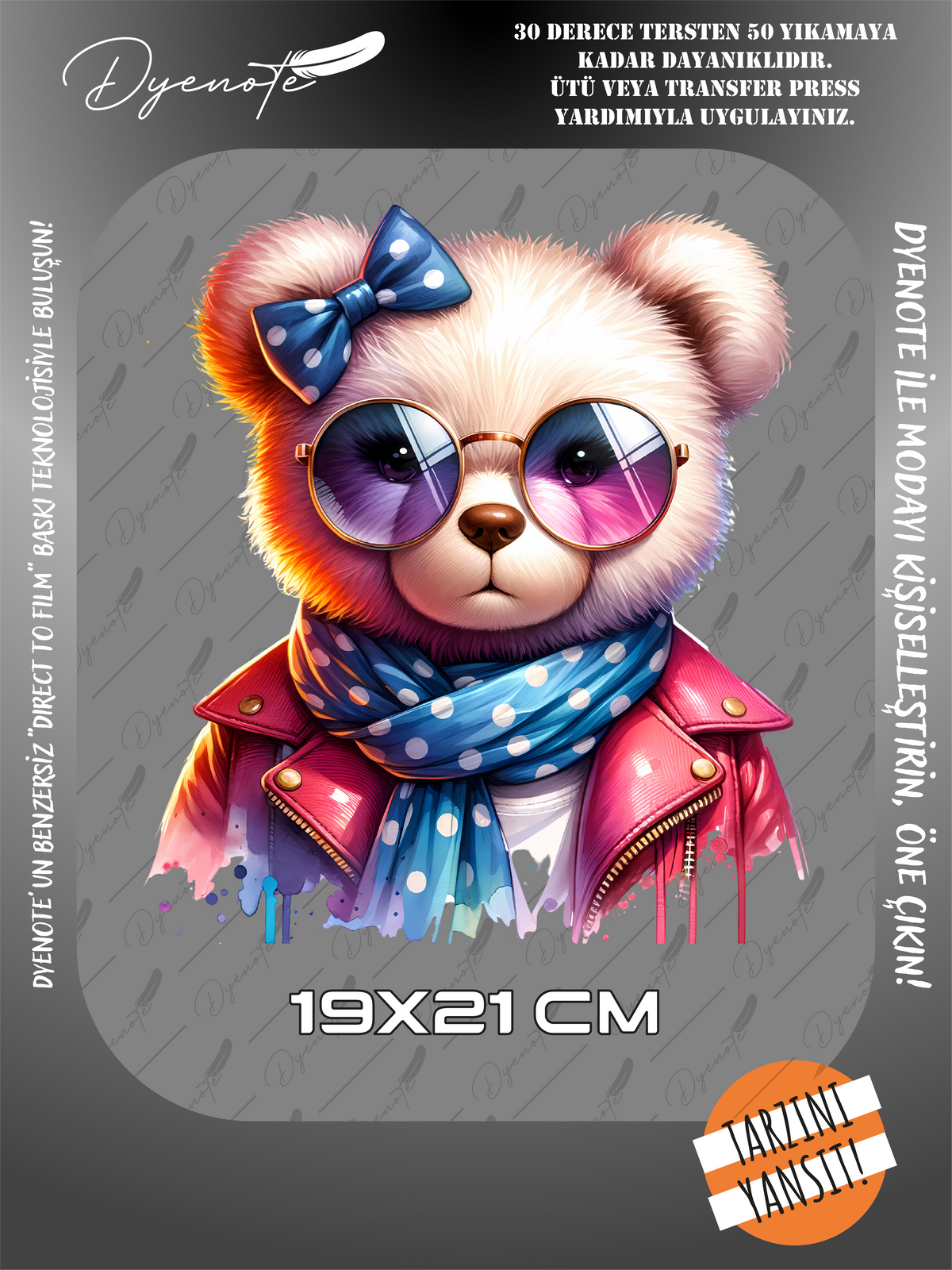 Renkli Ayıcık Teddy Bear Baskı 6 - Ütüyle Yapıştır - 19x21 CM