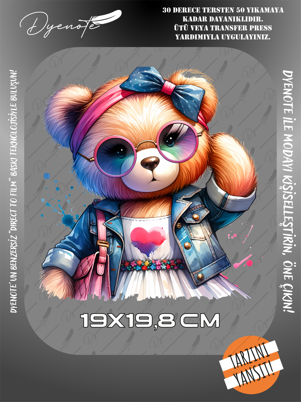 Renkli Ayıcık Teddy Bear Baskı 8 - Ütüyle Yapıştır - 19x19,8 CM