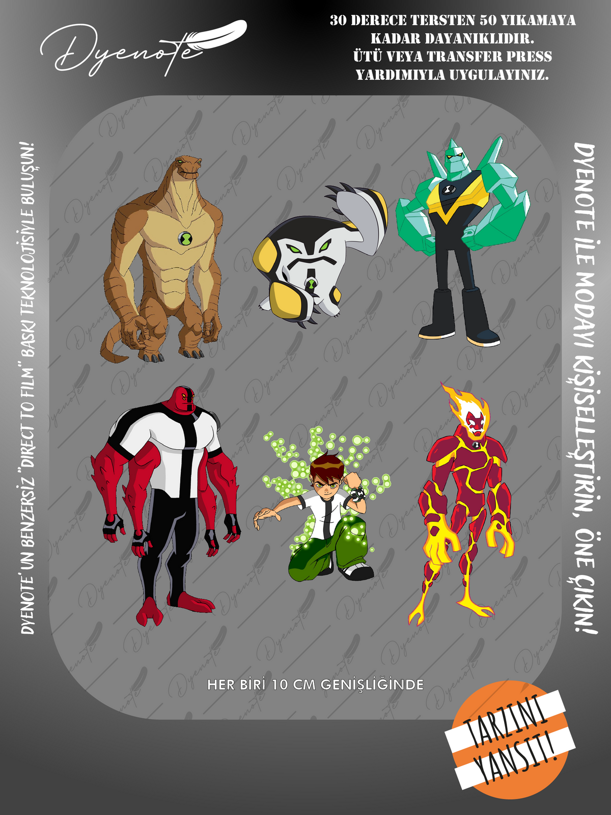 Ben 10 Karakterleri Temalı Baskı - Ütüyle Yapıştır - 17,5x28,4 CM