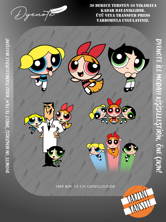 Powerpuff Girls Temalı Baskı - Ütüyle Yapıştır - 21x29 CM