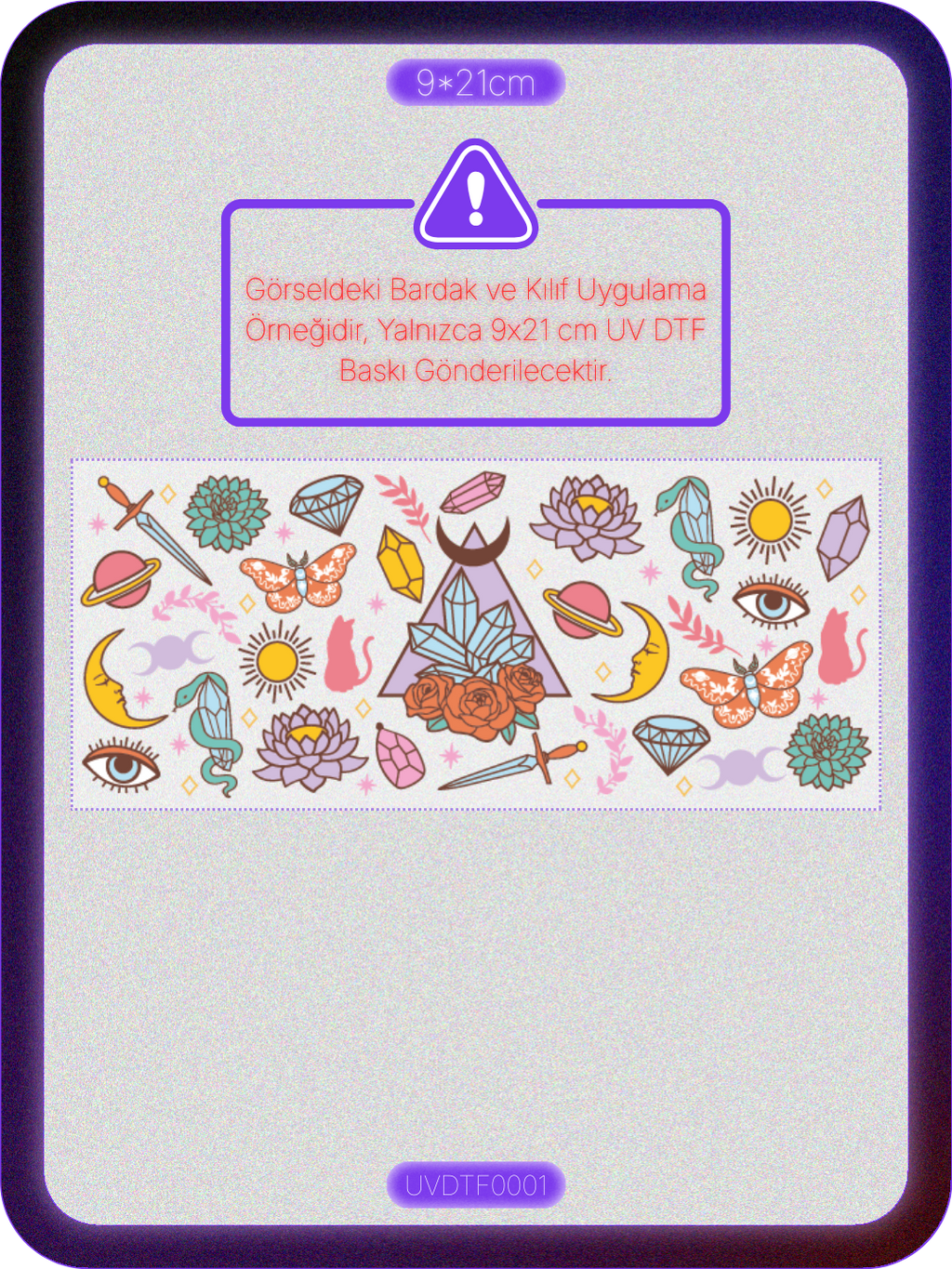 Mistik Karakterler | Kristal Transfer UV-DTF Kabartmalı Baskı