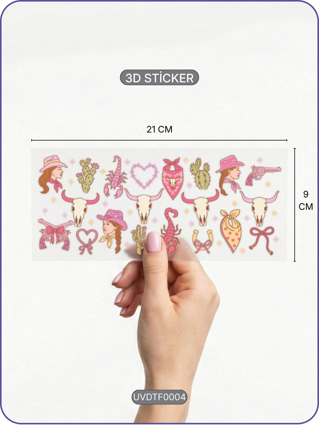 CowGirl Vahşi Batı | Kristal Transfer UV-DTF Kabartmalı Baskı