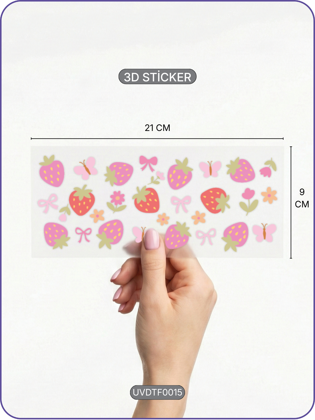 Çilek | Kristal Transfer UV-DTF Kabartmalı Baskı