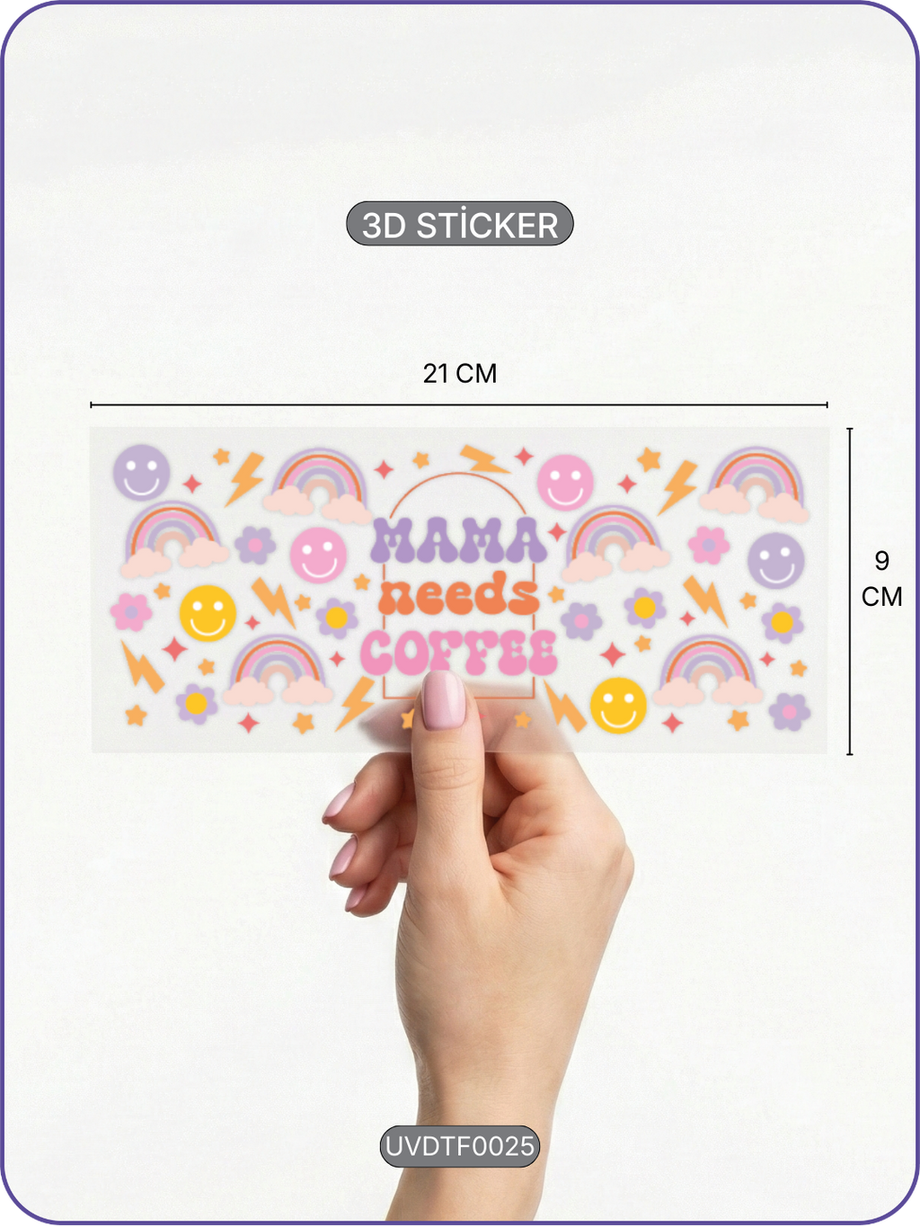 Çiçek Kahve | Kristal Transfer UV-DTF Kabartmalı Baskı