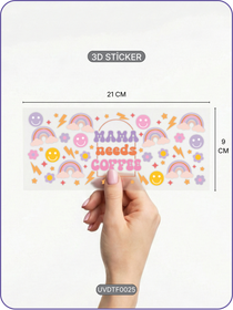 Çiçek Kahve | Kristal Transfer UV-DTF Kabartmalı Baskı