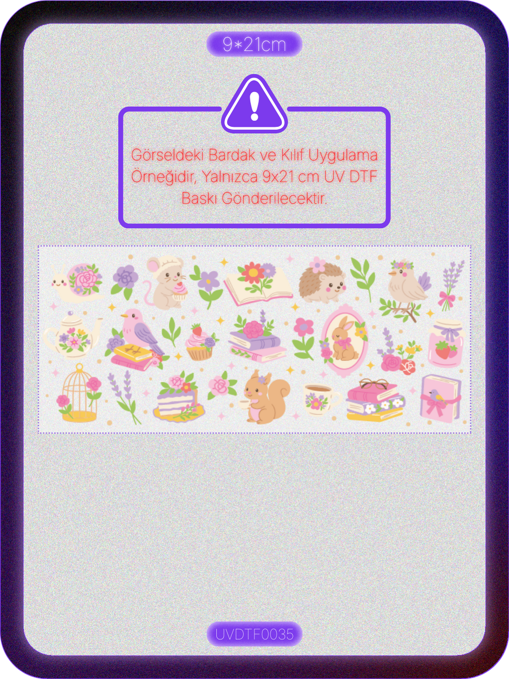 Çay ve Kitap | Kristal Transfer UV-DTF Kabartmalı Baskı