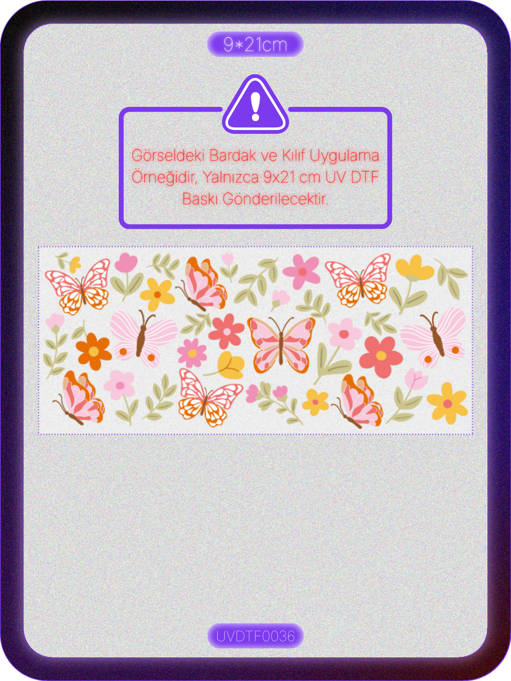 Kelebek Çiçek | Kristal Transfer UV-DTF Kabartmalı Baskı