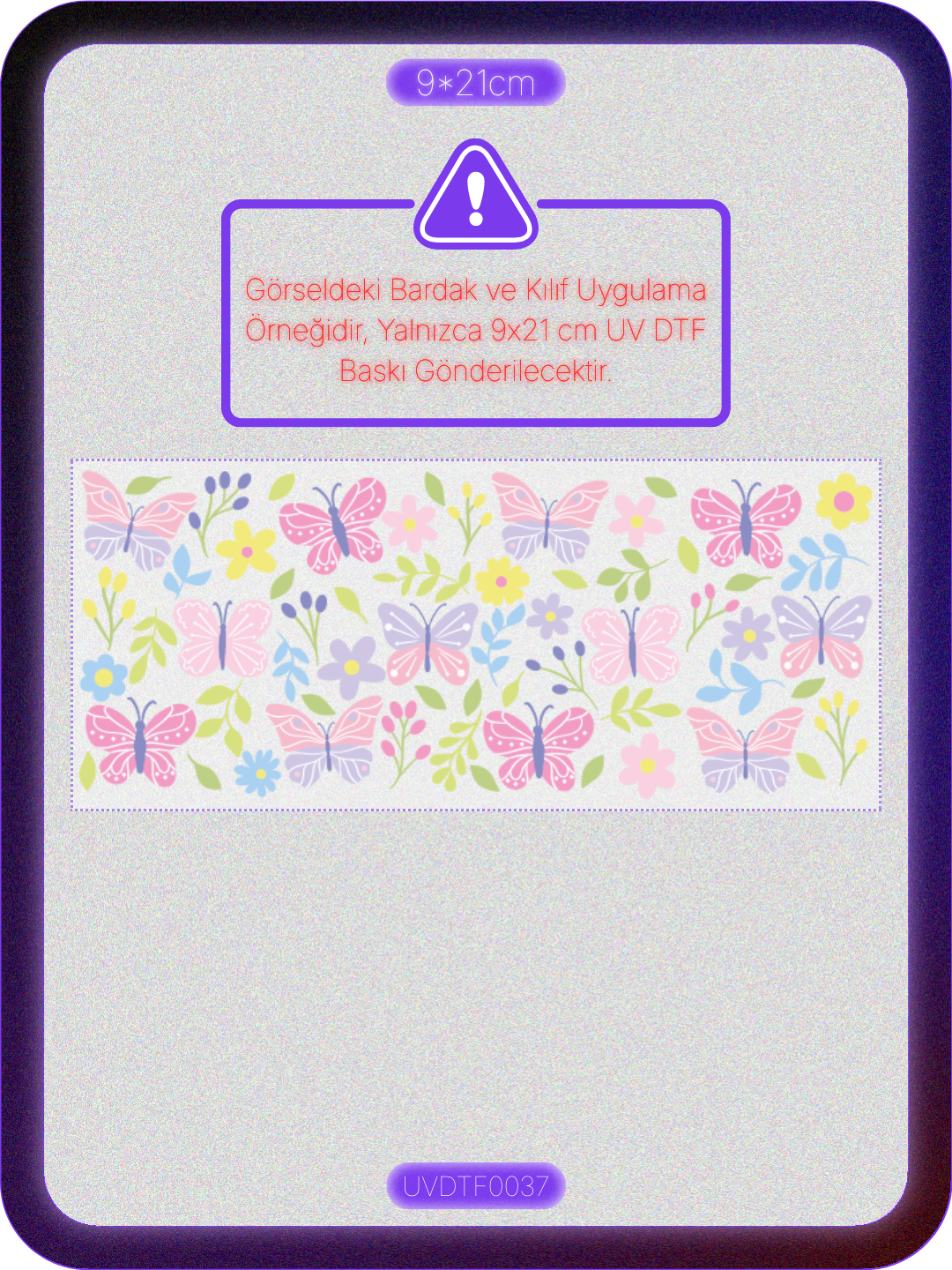 Kelebek | Kristal Transfer UV-DTF Kabartmalı Baskı