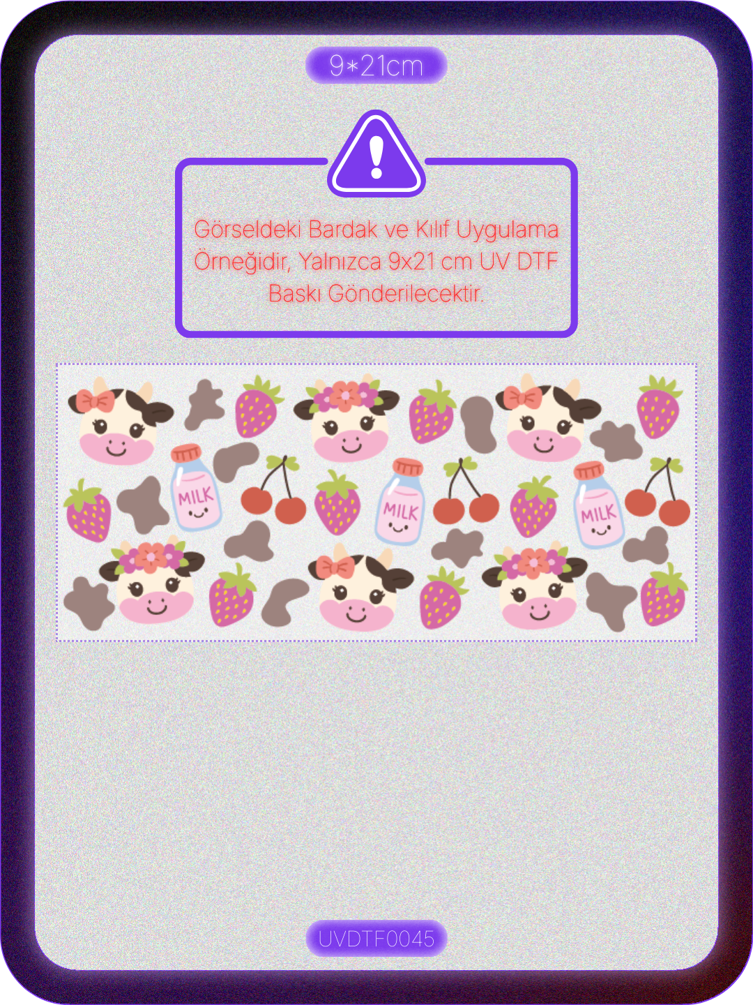 İnek Çilek Süt | Kristal Transfer UV-DTF Kabartmalı Baskı