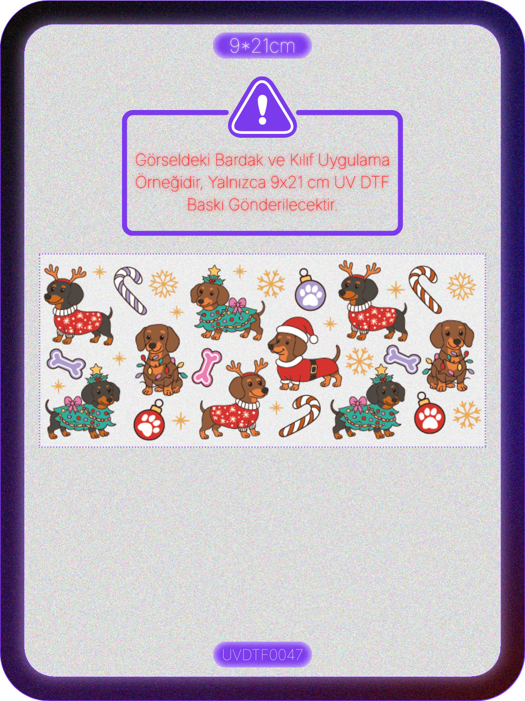 Yılbaşı Köpek | Kristal Transfer UV-DTF Kabartmalı Baskı Ürün ana görseli