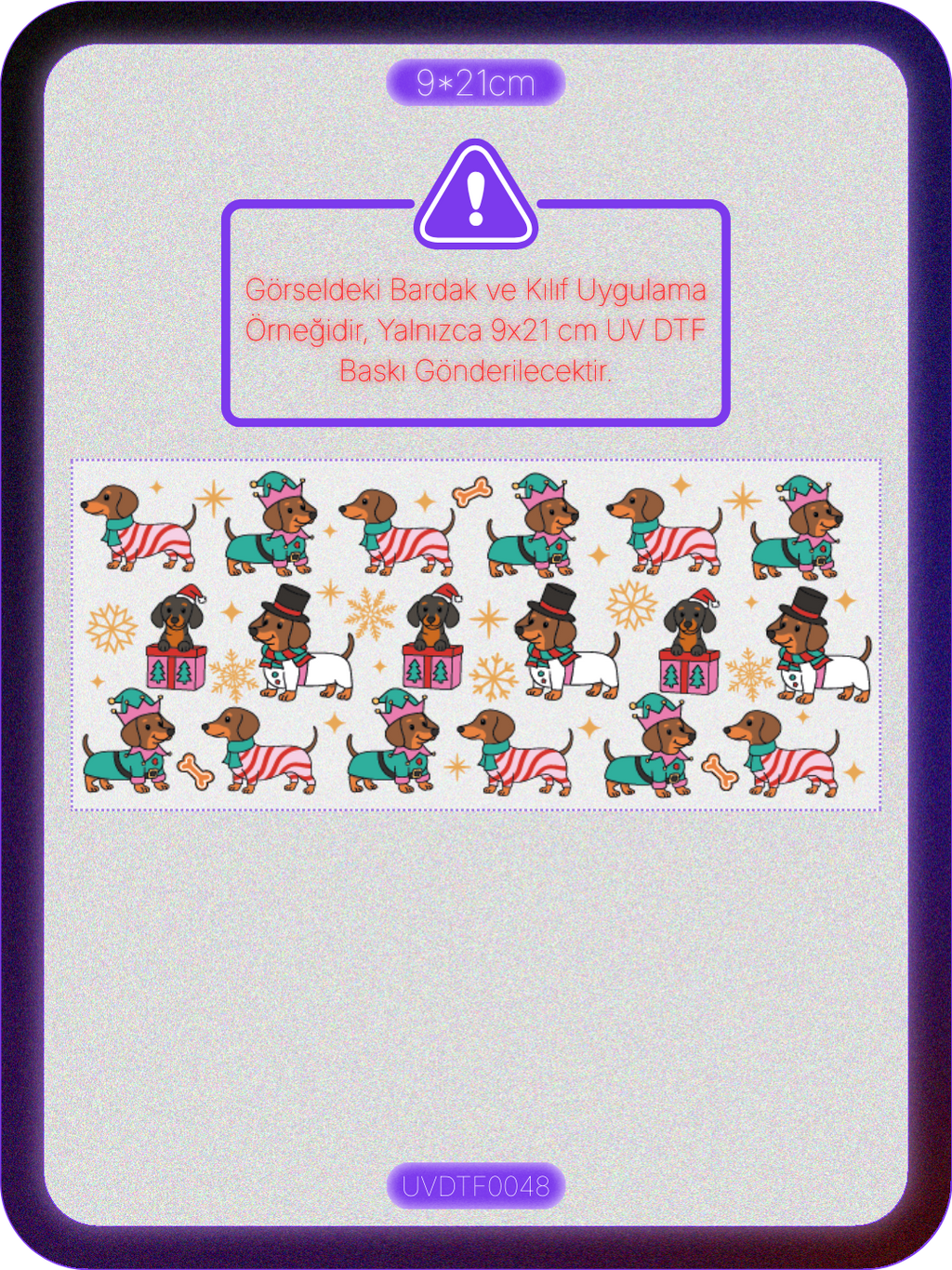 Yılbaşı Köpek | Kristal Transfer UV-DTF Kabartmalı Baskı