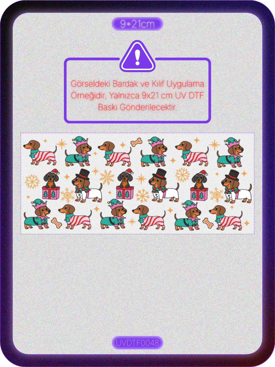 Yılbaşı Köpek | Kristal Transfer UV-DTF Kabartmalı Baskı