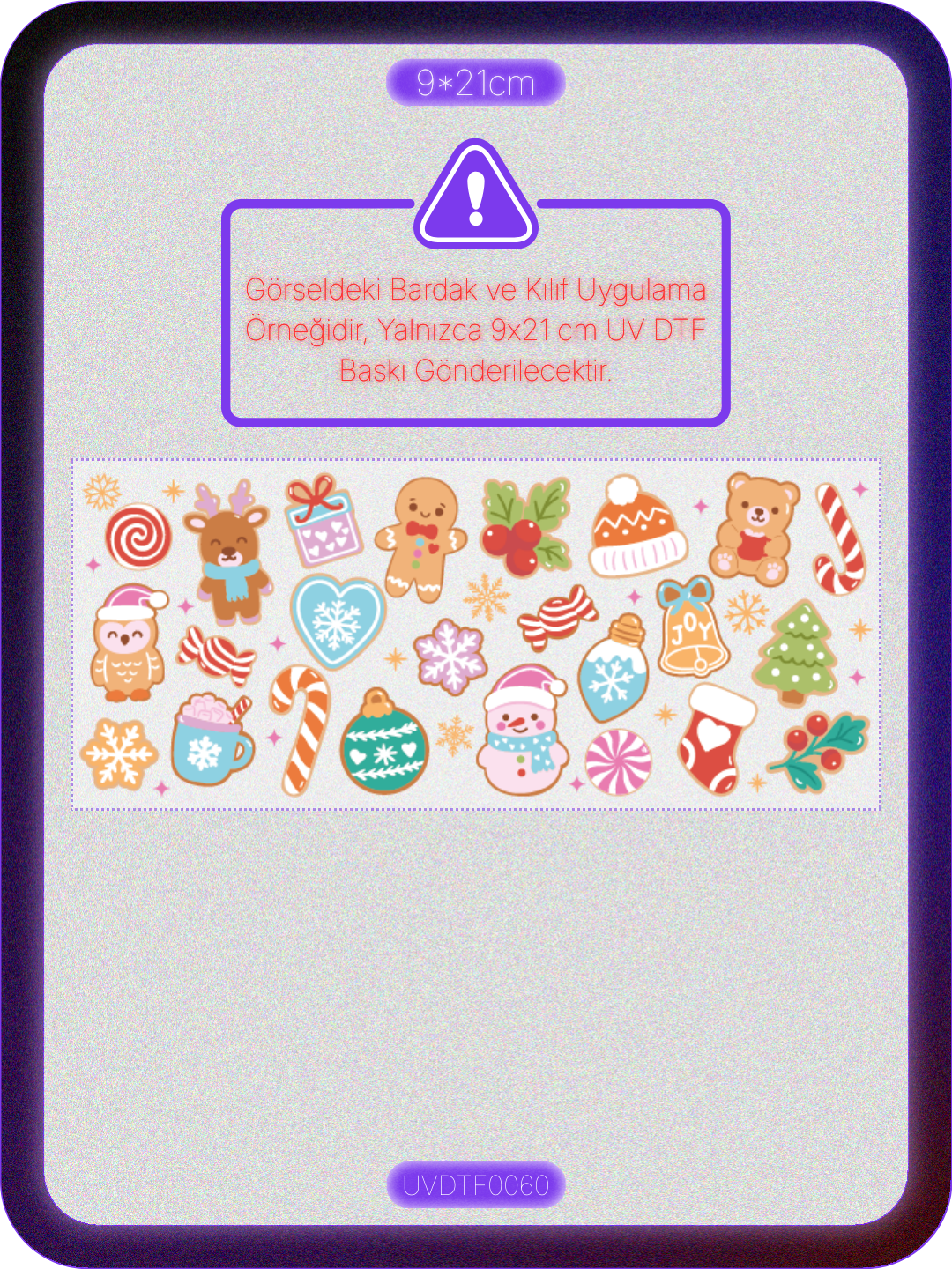 Yılbaşı Gingerbread Kurabiye | Kristal Transfer UV-DTF Kabartmalı Baskı